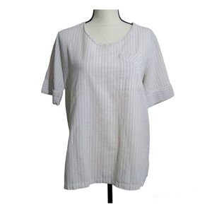 Symple‎ Linen Striped Short Sleeve Boxy Top Lagenlook Relaxed Fit